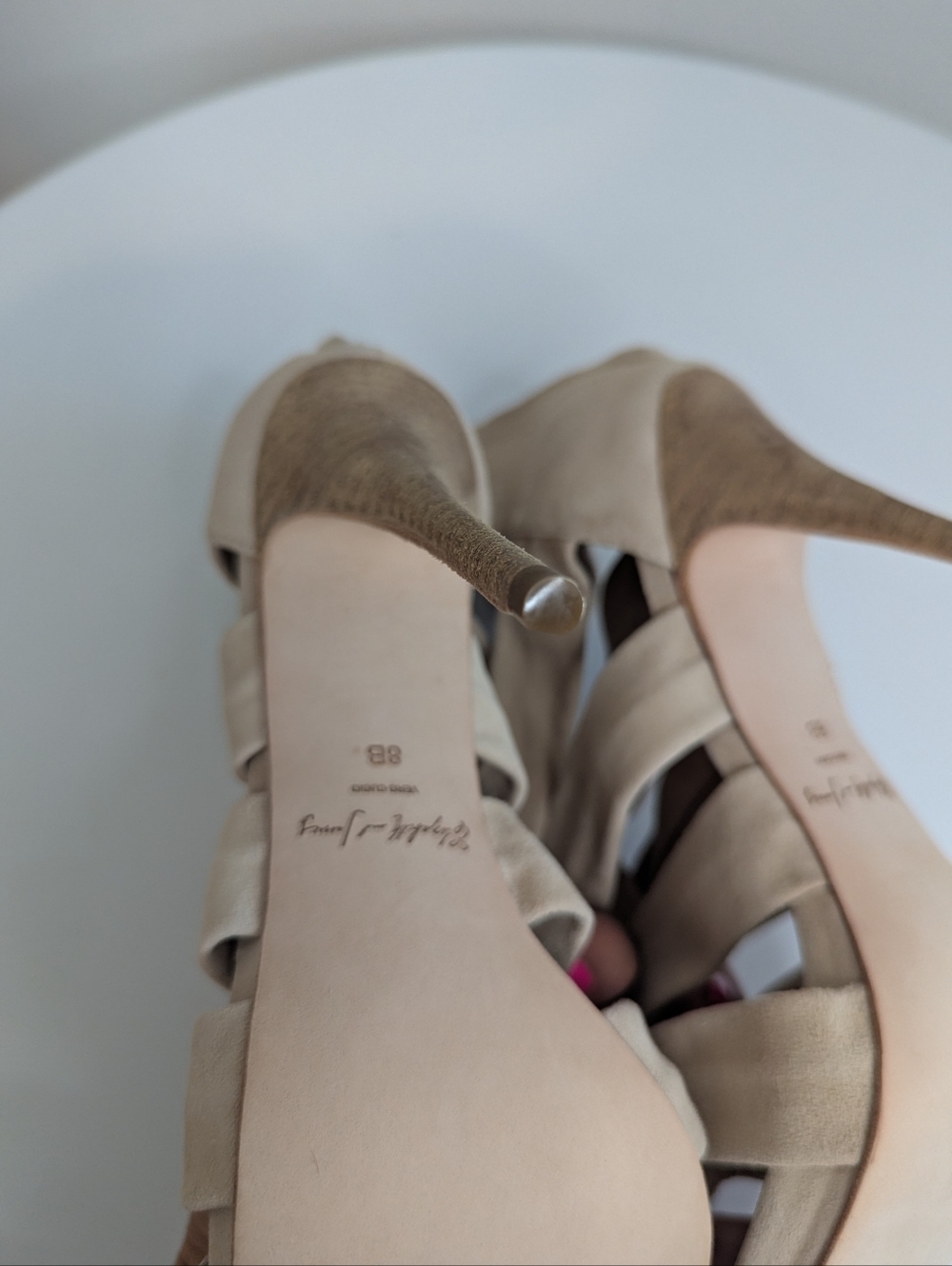 Elizabeth and James E-Love Nude Suede Strappy Heels Sz 8 w/Box - Picture 8 of 11